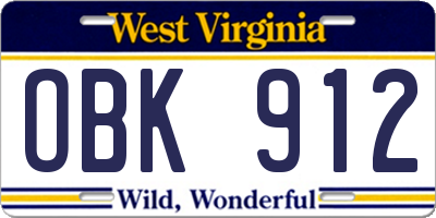 WV license plate OBK912