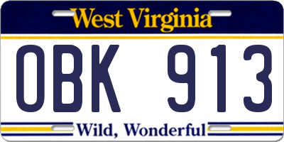 WV license plate OBK913