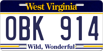 WV license plate OBK914