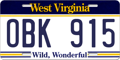 WV license plate OBK915