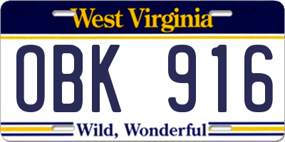 WV license plate OBK916