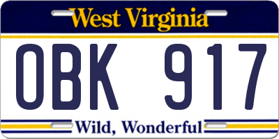 WV license plate OBK917