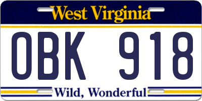WV license plate OBK918