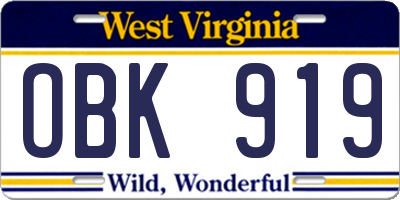 WV license plate OBK919