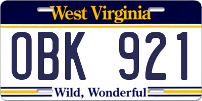 WV license plate OBK921