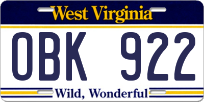 WV license plate OBK922