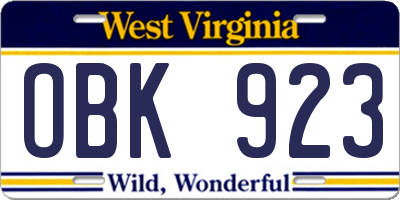 WV license plate OBK923