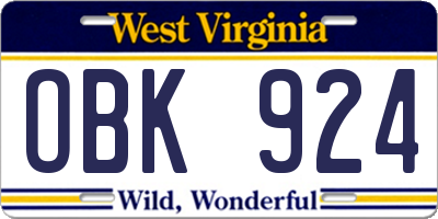 WV license plate OBK924