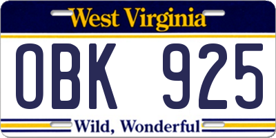 WV license plate OBK925