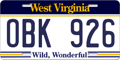 WV license plate OBK926