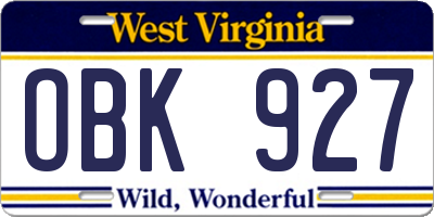 WV license plate OBK927