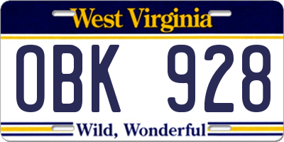 WV license plate OBK928
