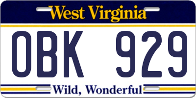 WV license plate OBK929