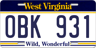 WV license plate OBK931