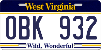 WV license plate OBK932