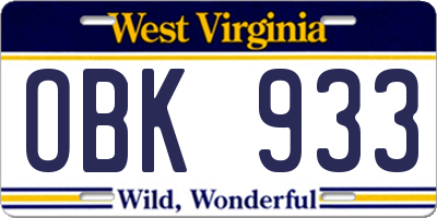 WV license plate OBK933