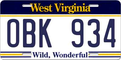 WV license plate OBK934