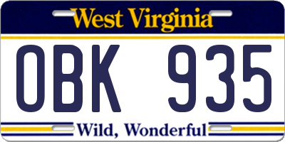 WV license plate OBK935