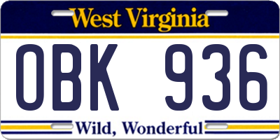 WV license plate OBK936