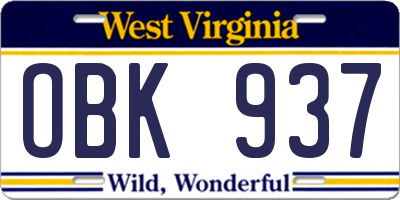 WV license plate OBK937