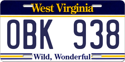 WV license plate OBK938