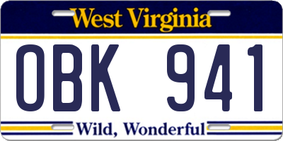 WV license plate OBK941