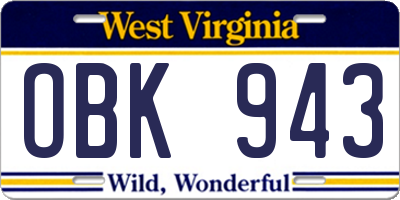 WV license plate OBK943