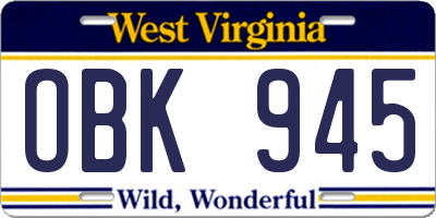 WV license plate OBK945