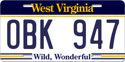 WV license plate OBK947