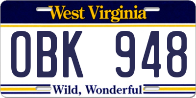 WV license plate OBK948
