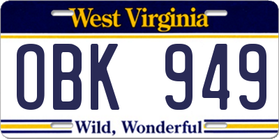 WV license plate OBK949