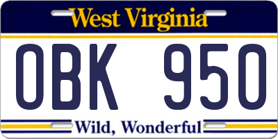 WV license plate OBK950