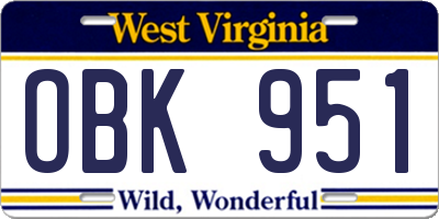 WV license plate OBK951