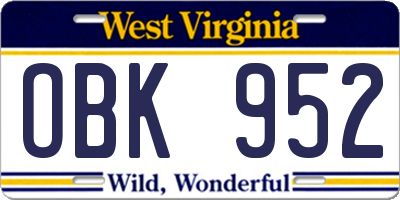 WV license plate OBK952