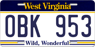WV license plate OBK953