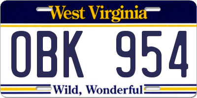 WV license plate OBK954