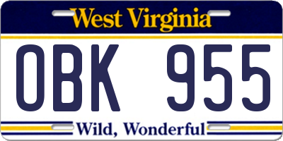 WV license plate OBK955