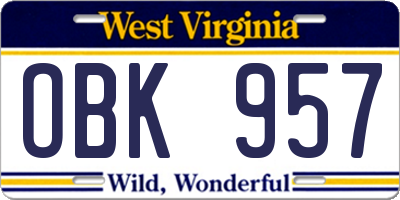 WV license plate OBK957