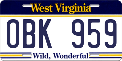 WV license plate OBK959