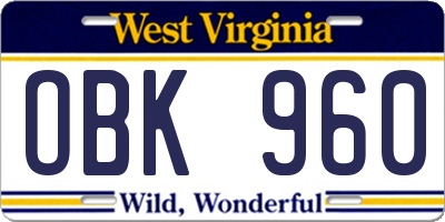 WV license plate OBK960