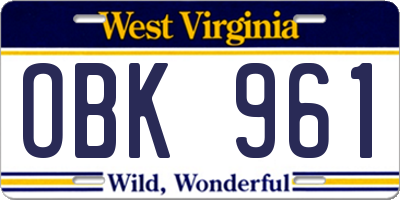 WV license plate OBK961