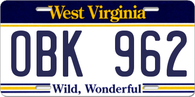 WV license plate OBK962