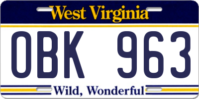 WV license plate OBK963