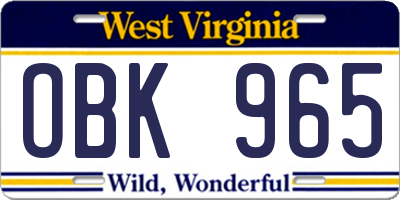 WV license plate OBK965