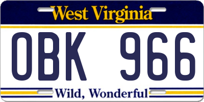 WV license plate OBK966