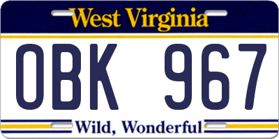 WV license plate OBK967