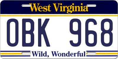 WV license plate OBK968
