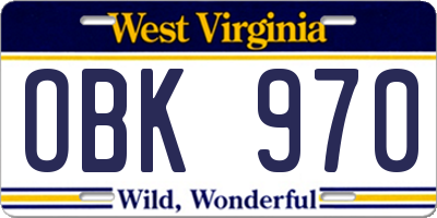 WV license plate OBK970