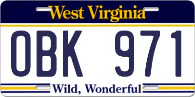 WV license plate OBK971