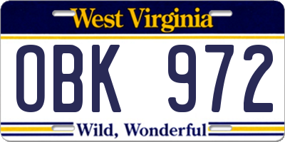 WV license plate OBK972